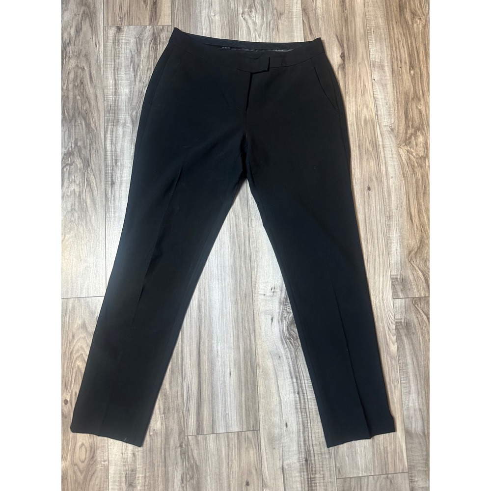 Theory Women's Black Flat Front Wool Blend Trouser Pants Size 2
